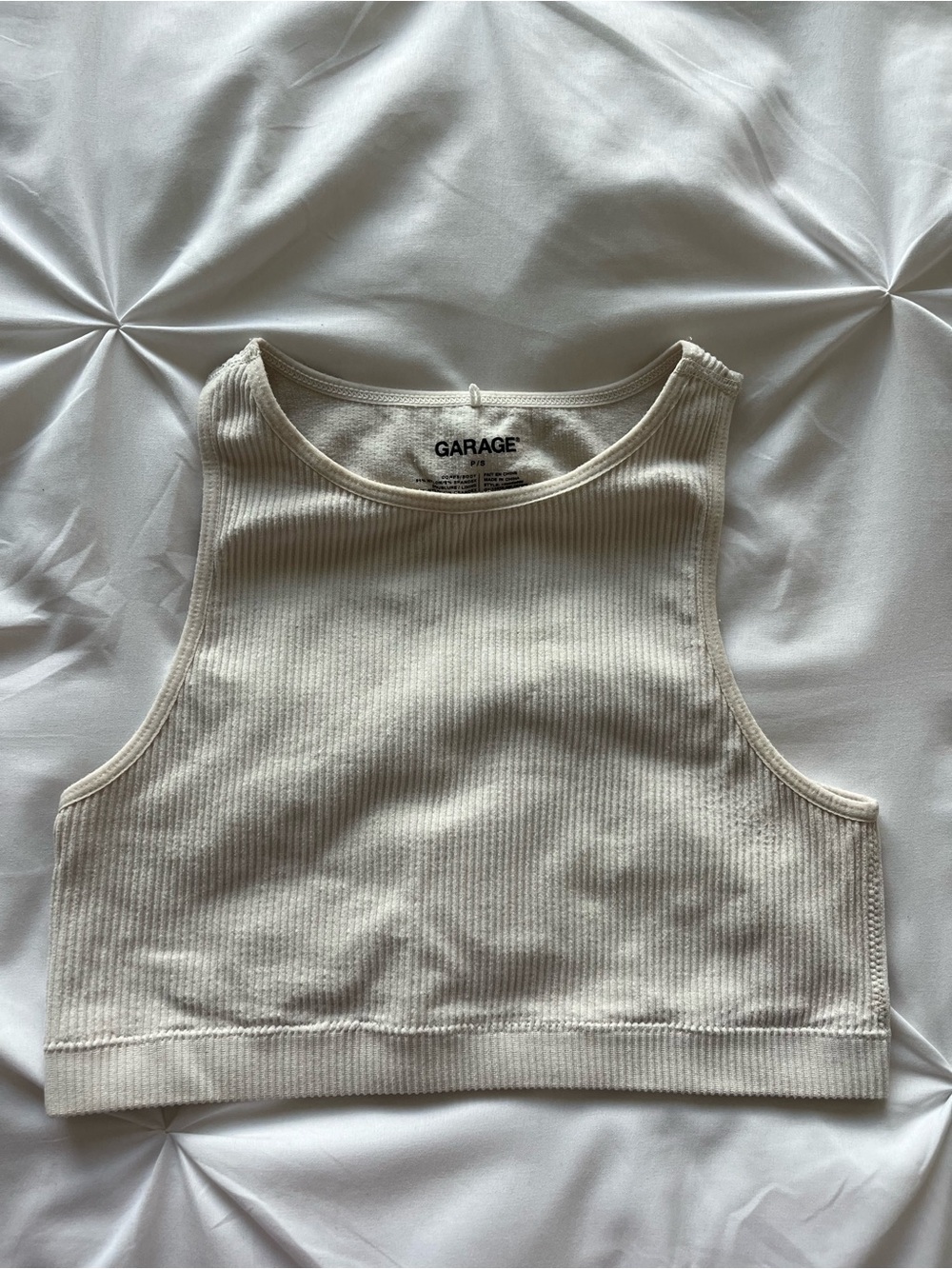 Garage Cream Ribbed Crop Tank Top